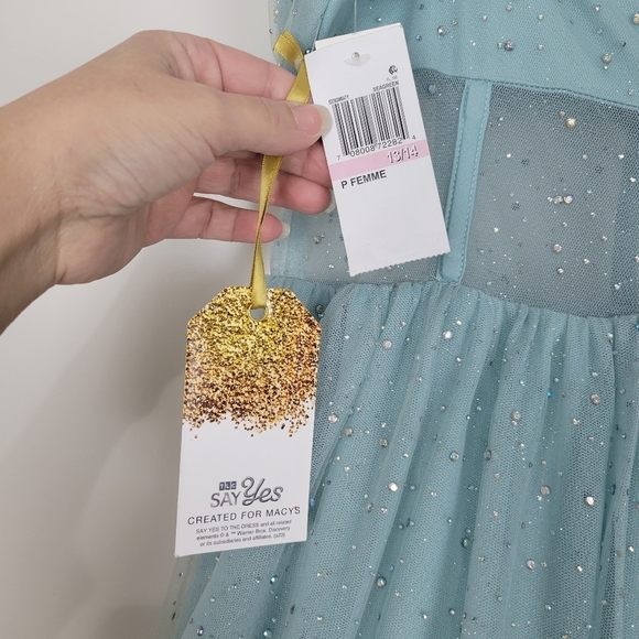 NWT TLC Say Yes Juniors Rhinestone-Embellished Mesh-Waist Gown in Seagreen 13/14 - Picture 12 of 15